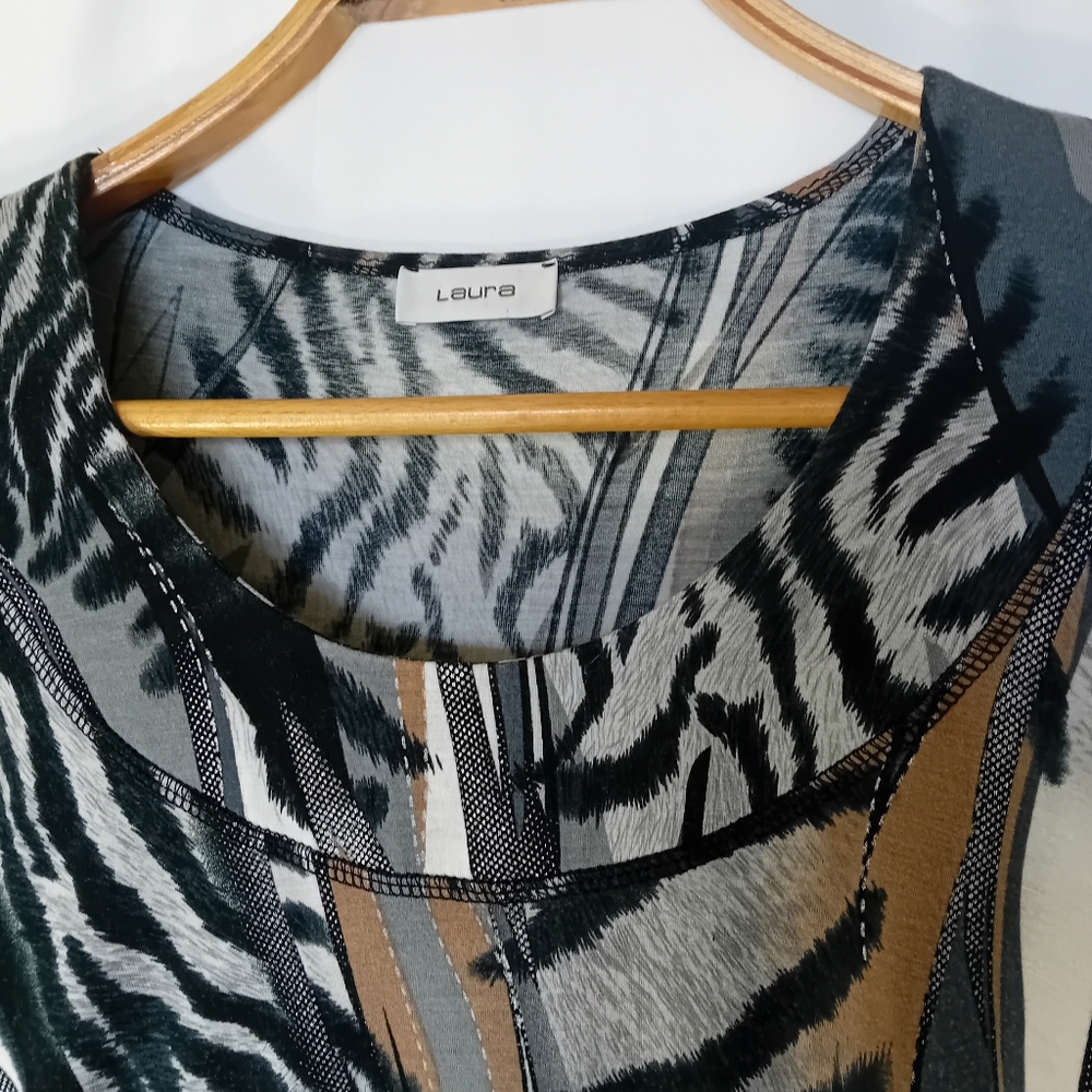 Laura New York Animal Print Women's Top - Black, Gray, Brown - Picture 2 of 5